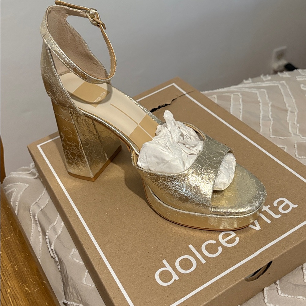 Dolce Vita Metallic Gold Platform Ankle-Strap Heels